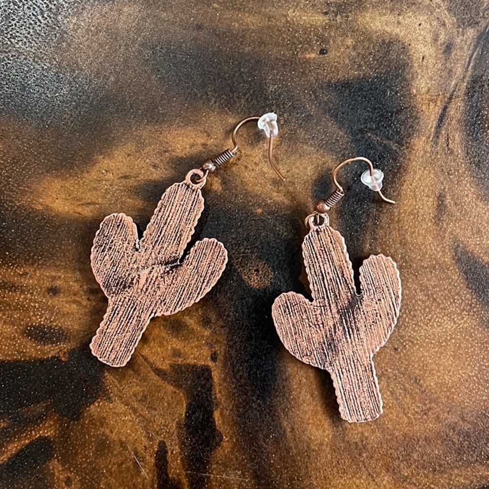 Turquoise and Cactus Dangle Earrings - Picture 4 of 4
